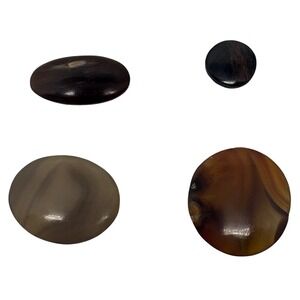 Natural Horn and Agate Stone Polished‎ Cabochon Set 4pc Brown Tan Black Oregon